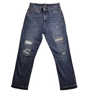 Gap Denim Jeans Womens 28R Blue 1969 High Rise Straight Distress Medium Indigo